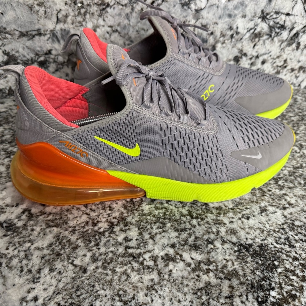 Nike Air Max 270 Mens Size 13 Gray Volt Orange Running Shoes Sneakers Basketball